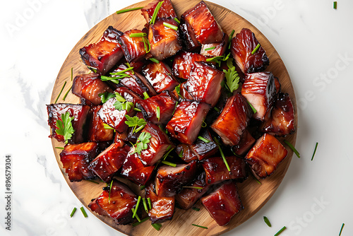 Plate of tasty Char siu with on white background. photo