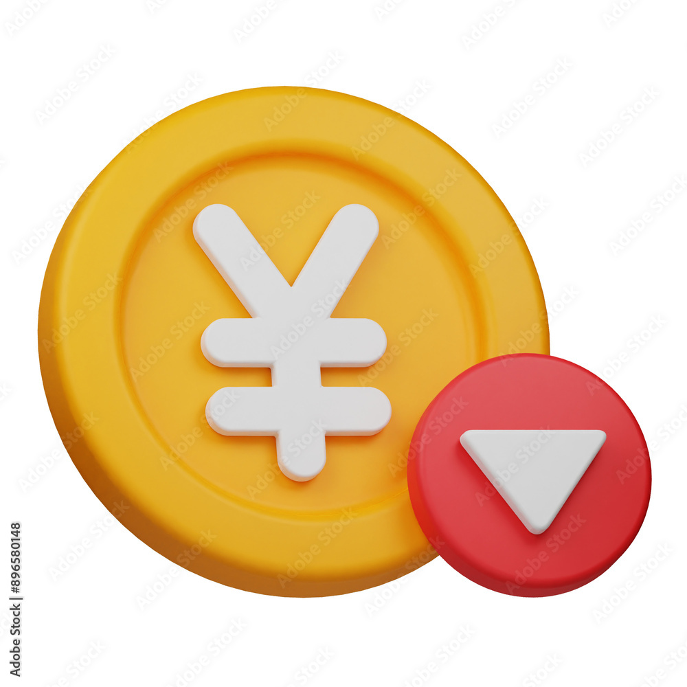 yen down 3d icon isolated on the transparent background yen down 3d icon isolated on the transparent background