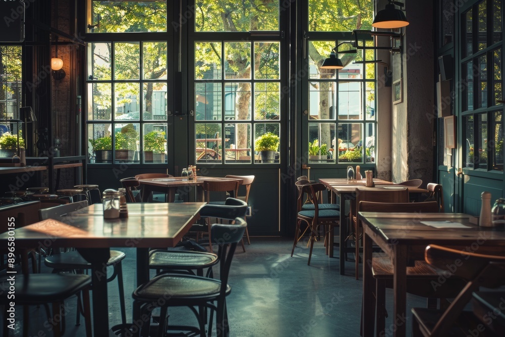 Interior of a restaurant with tables and chairs, vintage toned Interior of a restaurant with tables and chairs, vintage toned