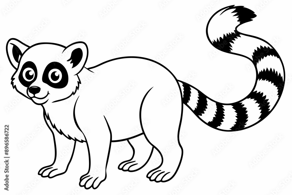 Fototapeta premium Funny Lemur Vector Illustration Cartoon, Clipart And Line Art Design on White Background, Funny lemur vector illustration on white background, perfect for cartoons, clipart, and line art