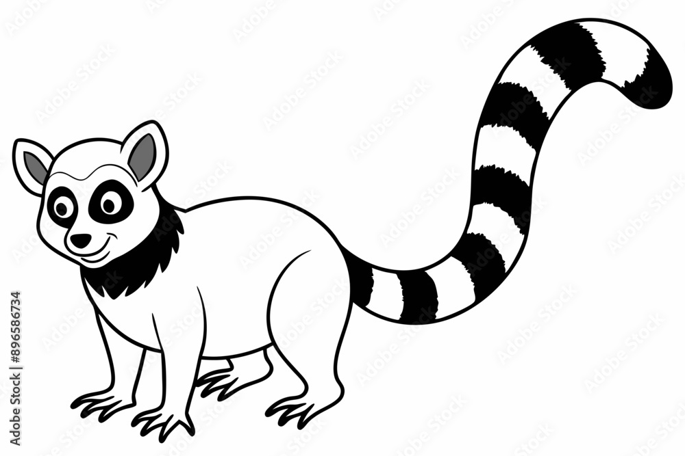 Fototapeta premium Funny Lemur Vector Illustration Cartoon, Clipart And Line Art Design on White Background, Funny lemur vector illustration on white background, perfect for cartoons, clipart, and line art