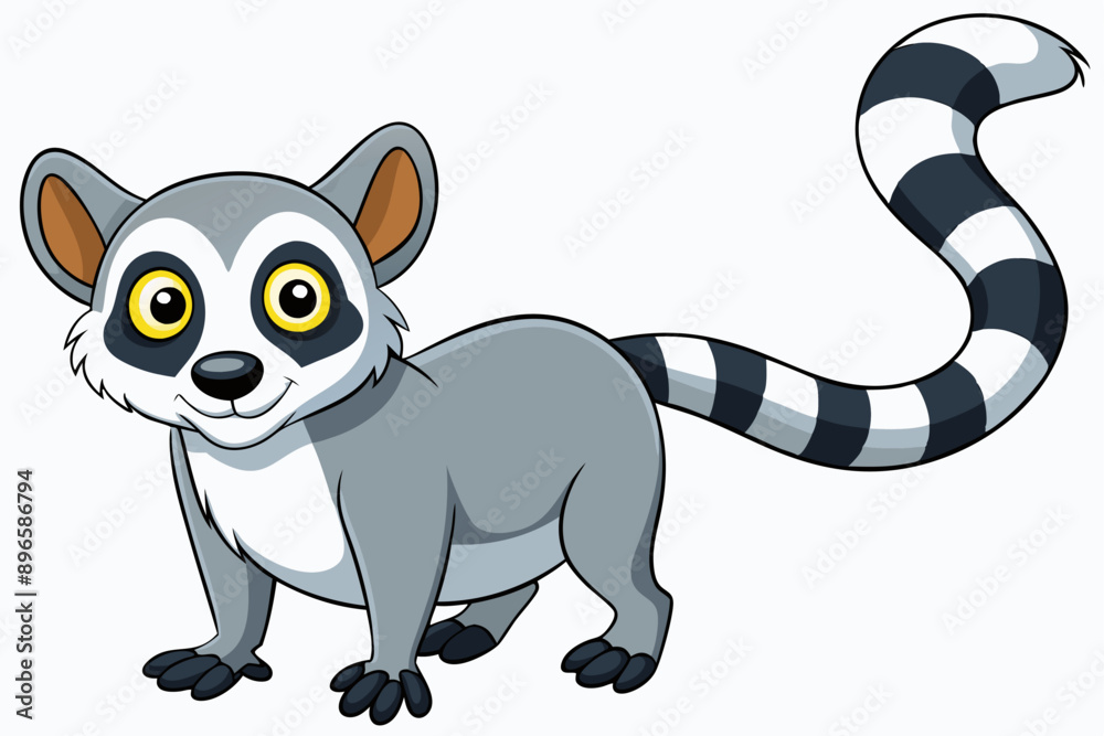 Fototapeta premium Funny Lemur Vector Illustration Cartoon, Clipart And Line Art Design on White Background, Funny lemur vector illustration on white background, perfect for cartoons, clipart, and line art
