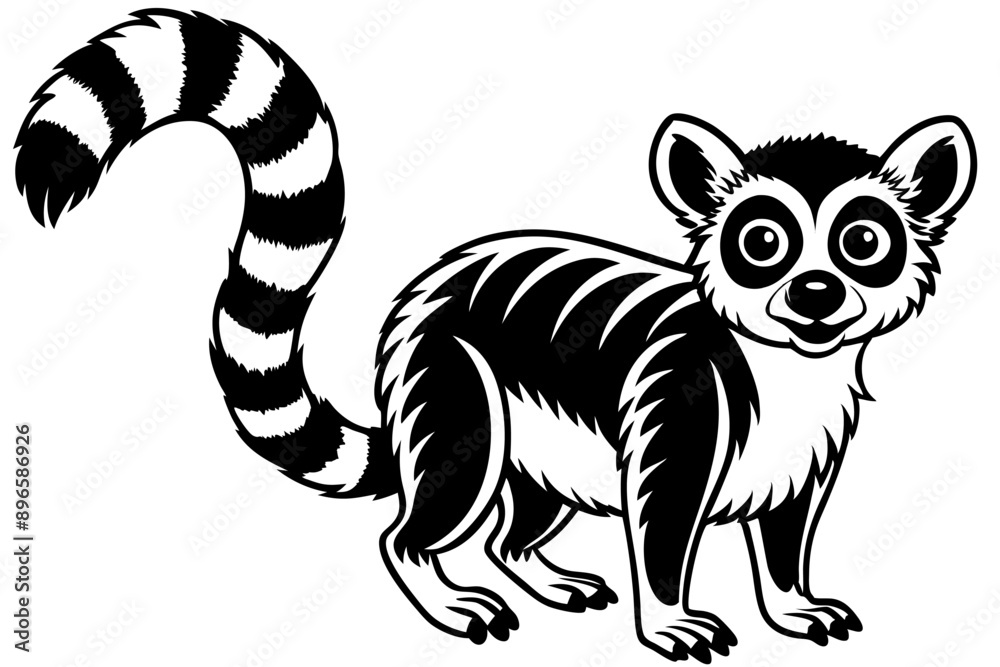Obraz premium Funny Lemur Vector Illustration Cartoon, Clipart And Line Art Design on White Background, Funny lemur vector illustration on white background, perfect for cartoons, clipart, and line art