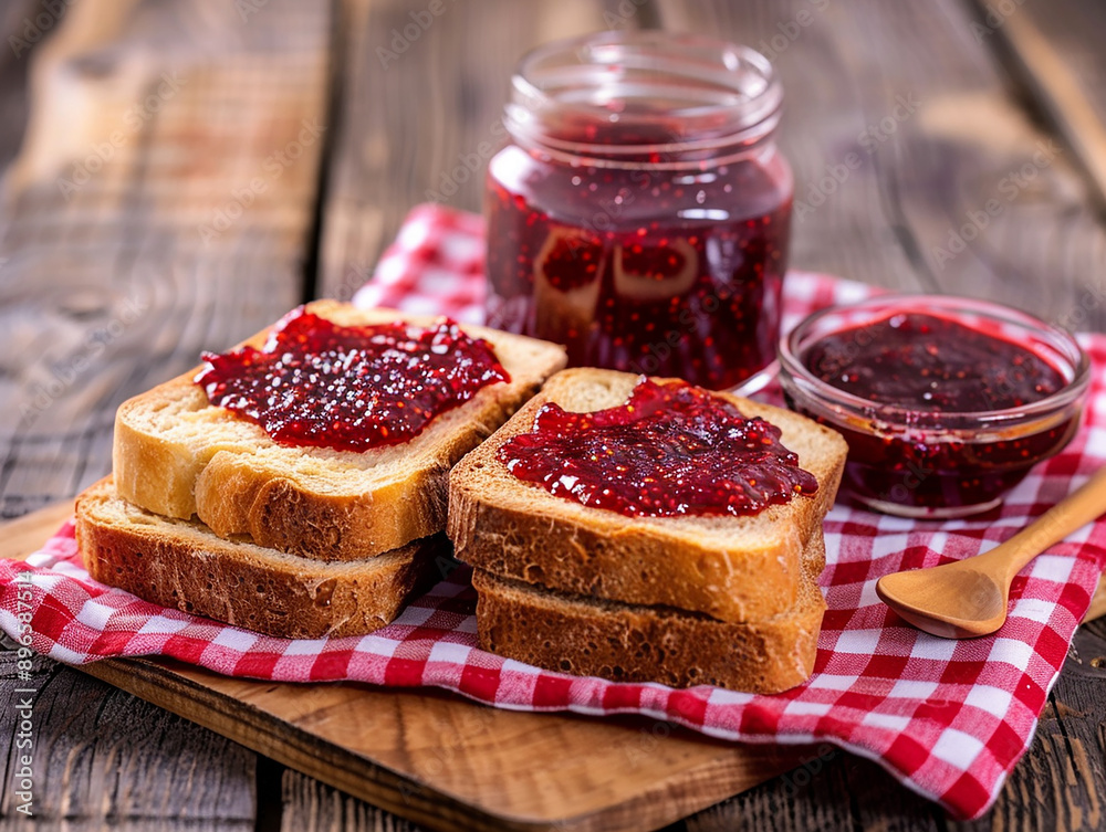 Fresh Toast with Strawberry Jam Spread for Breakfast Fresh Toast with Strawberry Jam Spread for Breakfast