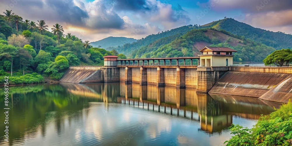 Scenic view of Neyyar dam shutter on the river in Thiruvananthapuram, Kerala, Neyyar dam Scenic view of Neyyar dam shutter on the river in Thiruvananthapuram, Kerala, Neyyar dam