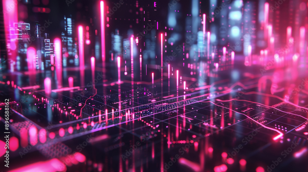 Futuristic Digital Cityscape with Neon Lights and Data Streams - Abstract Technology Background with Glowing Pink and Blue Lines Representing Cyber Networks and Modern Urban Infrastructure Futuristic Digital Cityscape with Neon Lights and Data Streams - Abstract Technology Background with Glowing Pink and Blue Lines Representing Cyber Networks and Modern Urban Infrastructure