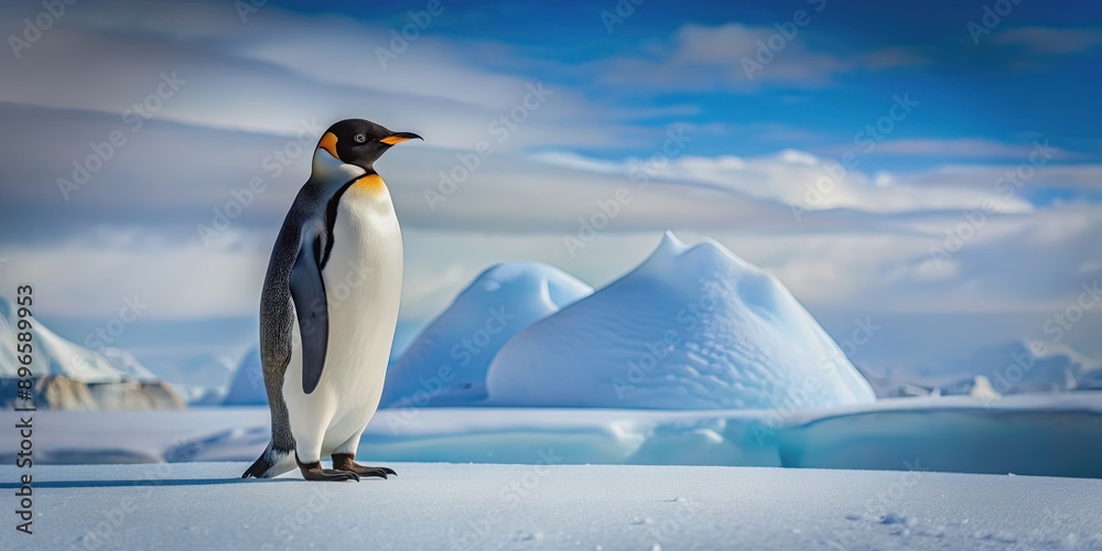 Obraz premium Penguin standing on snow in the Antarctic , penguin, snow, Antarctic, cold, winter, wildlife, nature, cute, black and white, ice