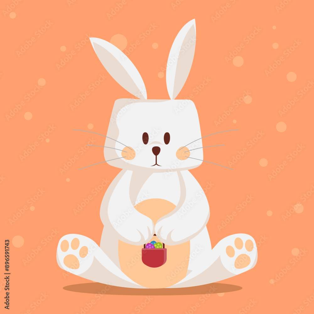 cute rabbit holding a bucket of colorful candy, cartoon illustration cute rabbit holding a bucket of colorful candy, cartoon illustration