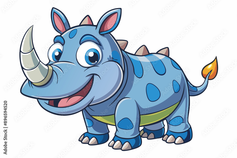 Fototapeta premium Funny Rhino Vector Illustration Cartoons, Clipart, and Line Art Design on White Background, Playful funny rhino vector design, perfect for cartoons, clipart, and line art on white background