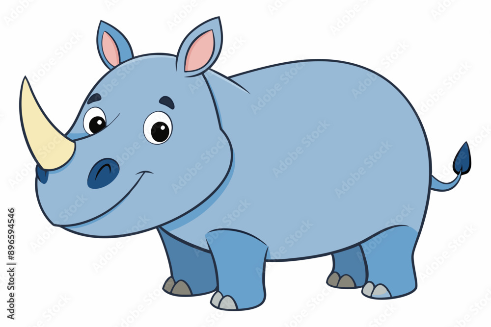 Naklejka premium Funny Rhino Vector Illustration Cartoons, Clipart, and Line Art Design on White Background, Playful funny rhino vector design, perfect for cartoons, clipart, and line art on white background