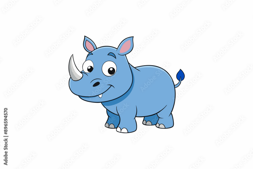 Naklejka premium Funny Rhino Vector Illustration Cartoons, Clipart, and Line Art Design on White Background, Playful funny rhino vector design, perfect for cartoons, clipart, and line art on white background