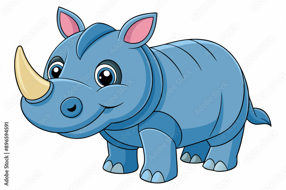 Obraz premium Funny Rhino Vector Illustration Cartoons, Clipart, and Line Art Design on White Background, Playful funny rhino vector design, perfect for cartoons, clipart, and line art on white background