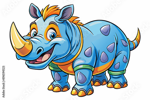 Funny Rhino Vector Illustration Cartoons, Clipart, and Line Art Design on White Background, Playful funny rhino vector design, perfect for cartoons, clipart, and line art on white background photo