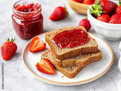 Fresh Toast with Strawberry Jam Spread for Breakfast