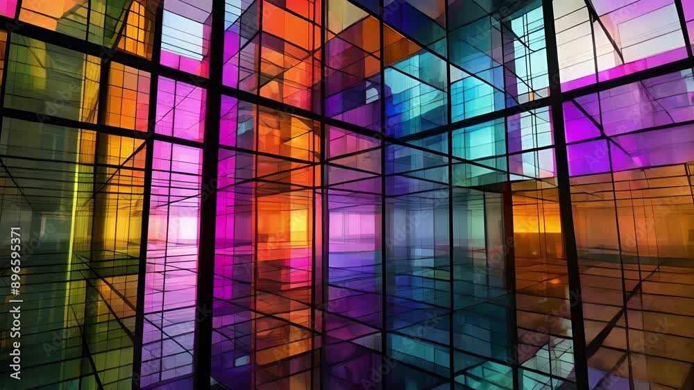 The precision of evenlyspaced squares and rectangles in a pane of glass a modern take on stained glass. The precision of evenlyspaced squares and rectangles in a pane of glass a modern take on stained glass.