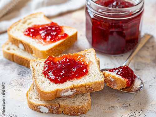 Fresh Toast with Strawberry Jam Spread for Breakfast