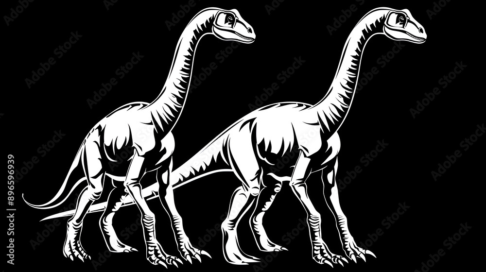 Kid Coloring Book page , monochromatic two cute dinosaur on dark background Kid Coloring Book page , monochromatic two cute dinosaur on dark background