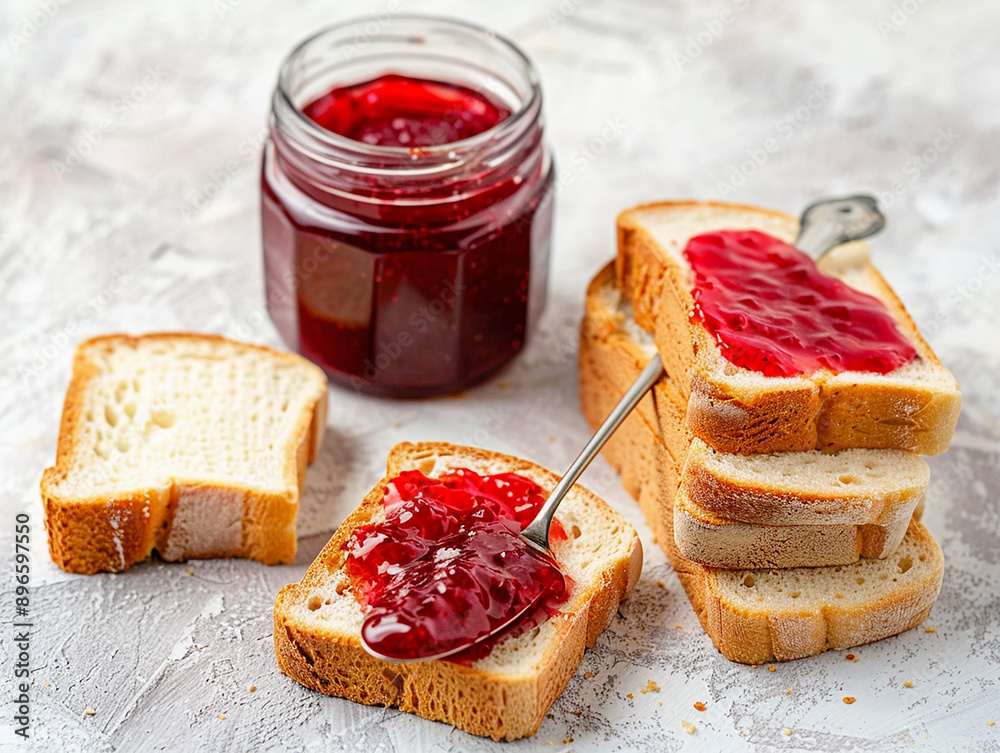 Fresh Toast with Strawberry Jam Spread for Breakfast Fresh Toast with Strawberry Jam Spread for Breakfast