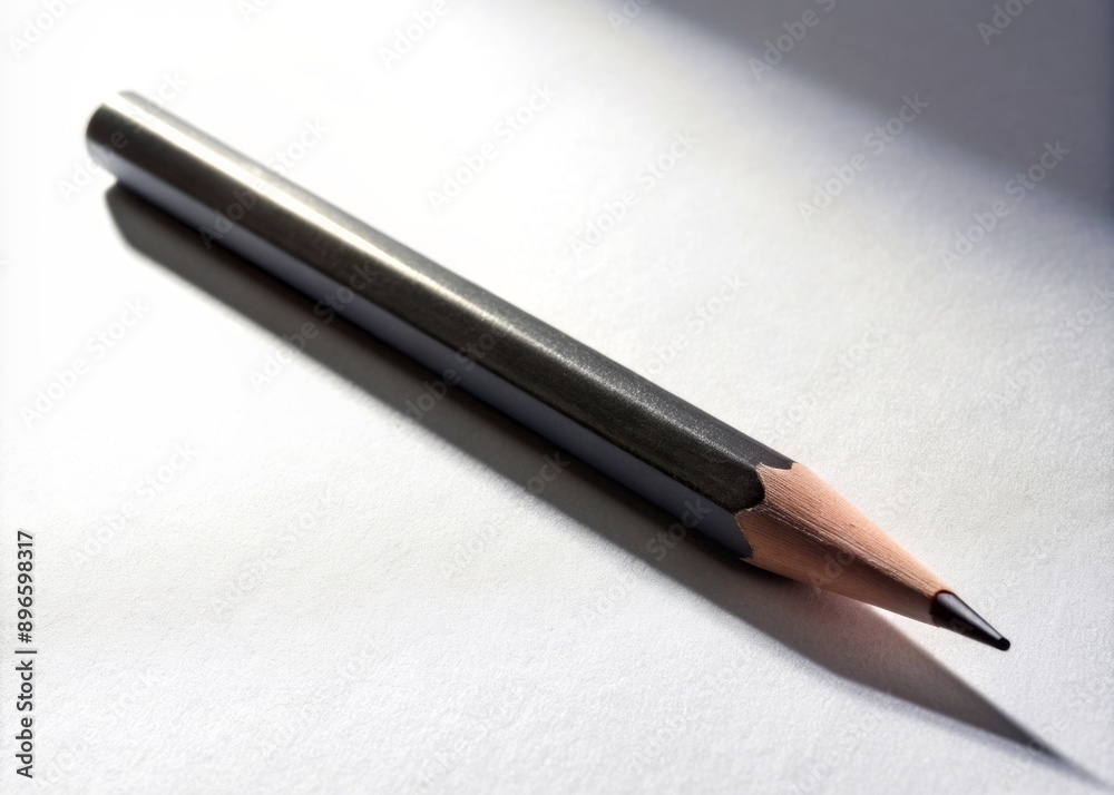 A single graphite pencil lies on a blank white background, its tip pointing sharply to the left, casting a subtle shadow on the surface. A single graphite pencil lies on a blank white background, its tip pointing sharply to the left, casting a subtle shadow on the surface.