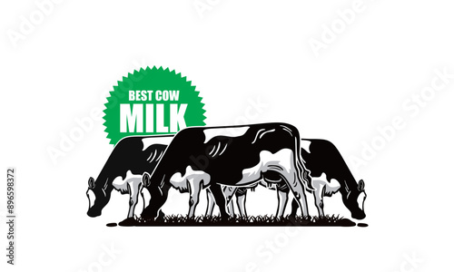 BEST COW MILK LOGO, silhouette of great holstein cattle standing at farm vector illustrations