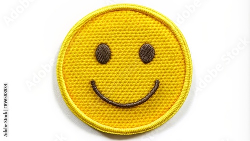 Wallpaper Mural Bright yellow round smiley face embroidered badge with intricate stitching, isolated on a transparent background, perfect for creative designs and digital applications. Torontodigital.ca