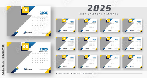 Desk calendar 2025 planner template, corporate desk calendar schedule 2025 monthly planner template, week starts on Monday, 