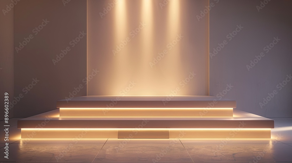 Obraz premium Modern 3D platform with studio lights, providing an elegant background for showcasing products.