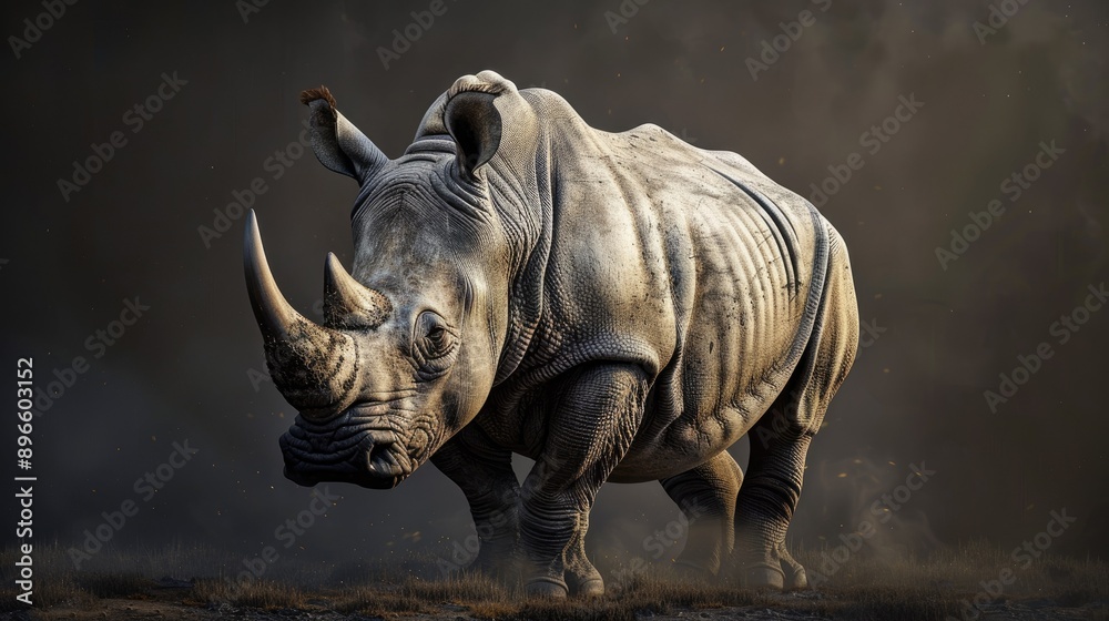 Fototapeta premium Rhino standing proudly, highlighting the critical need for protection of this near-extinct species