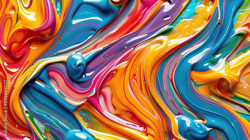 Obraz premium Swirling paint strokes and ribbon patterns in vibrant colors, ideal for abstract background designs.