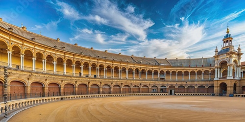 Plaza de Toros in Seville on a calm day , Spain, Seville, Plaza de Toros, bullring, architecture, landmark, historic, tranquil