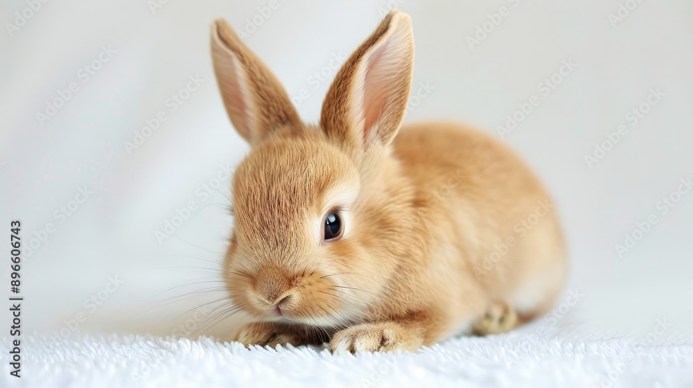 Cute brown rabbit baby on white backdrop Cute brown rabbit baby on white backdrop