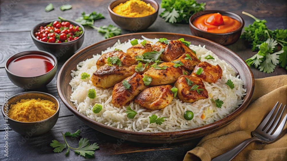 Delicious American halal food dish of chicken over rice with flavorful sauces , halal, food, American, cuisine, chicken, rice Delicious American halal food dish of chicken over rice with flavorful sauces , halal, food, American, cuisine, chicken, rice