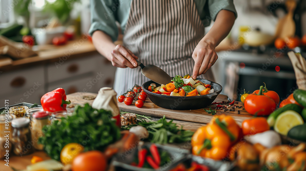 A person preparing a healthy meal in a modern kitchen A person preparing a healthy meal in a modern kitchen