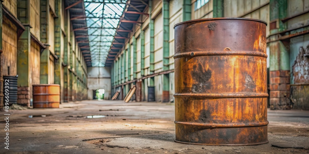 Rusty metal barrel in an abandoned industrial setting, rusty, metal, barrel, old, industrial, decay, weathered, rustic Rusty metal barrel in an abandoned industrial setting, rusty, metal, barrel, old, industrial, decay, weathered, rustic