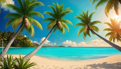 Tropical beach with palm trees. Travel concept © ASGraphicsB24