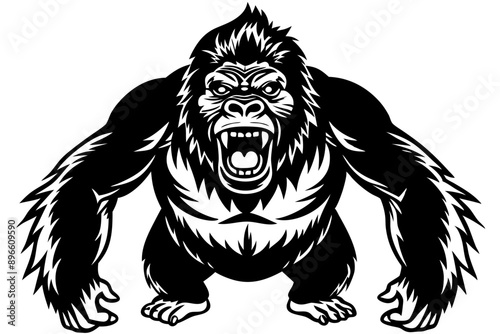 Funny Gorilla Vector Illustration Cartoon, Clipart, Line Art Design on White Background, Funny gorilla vector illustration with white background, ideal for cartoons, clipart, and designs
