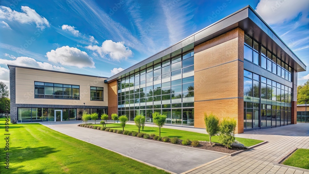Obraz premium School building with modern architecture and landscaping, school, building,, architecture, education, learning, modern