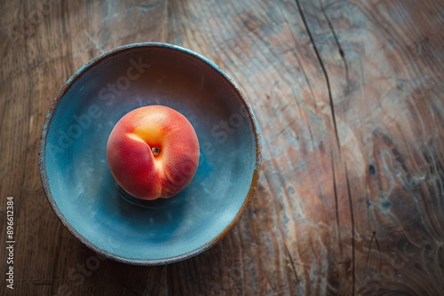 Elberta Peach in a bowl, Top View photo