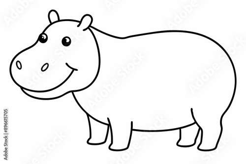 Funny Hippo Vector Illustration Cartoons, Clipart, Line Art Design on White Background, Playful funny hippo vector illustration on a white background - perfect for fun designs