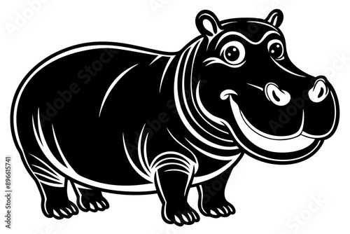 Funny Hippo Vector Illustration Cartoons, Clipart, Line Art Design on White Background, Playful funny hippo vector illustration on a white background - perfect for fun designs