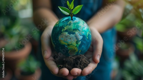 World globe planet earth background banner sustainable environment ecology nature regeneration eco friendly green energy care for nature esg concept 
