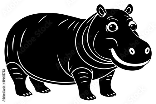 Funny Hippo Vector Illustration Cartoons, Clipart, Line Art Design on White Background, Playful funny hippo vector illustration on a white background - perfect for fun designs