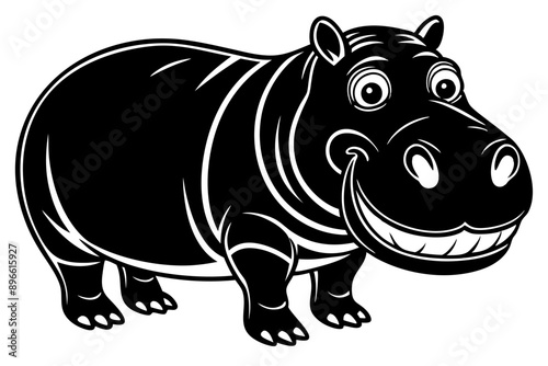 Funny Hippo Vector Illustration Cartoons, Clipart, Line Art Design on White Background, Playful funny hippo vector illustration on a white background - perfect for fun designs