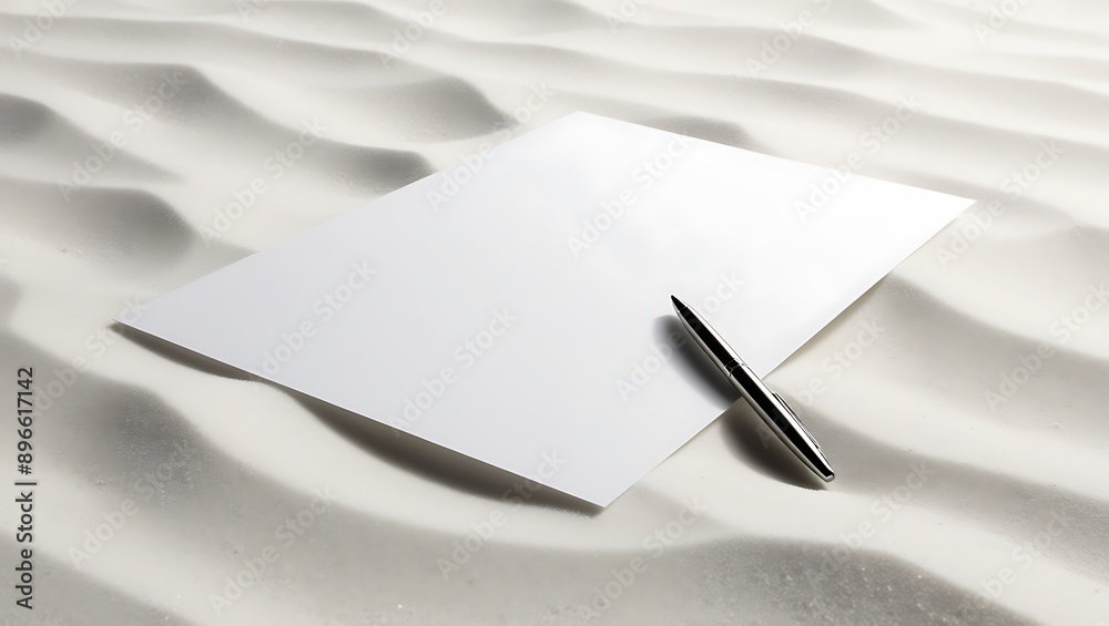 Blank paper and pen on a white surface background with copy space. Blank paper and pen on a white surface background with copy space.
