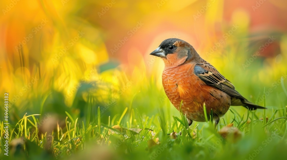 A chaffinch bird Fringilla coelebs perches on wild grass A chaffinch bird Fringilla coelebs perches on wild grass