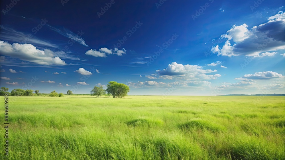 Grass Savannah landscape with a clear blue sky , nature, outdoor, scenery, African, wildlife, grassland, wild, serene, wide