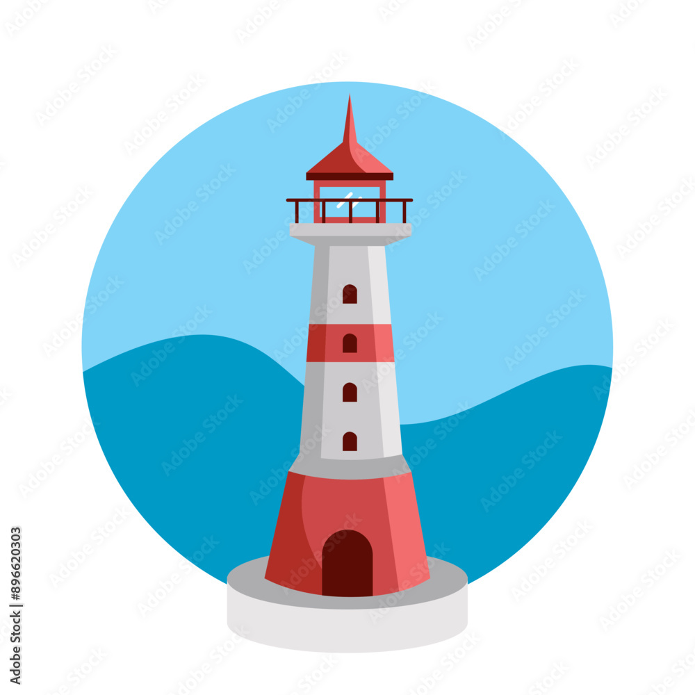 lighthouse with beacon red and white building lighthouse with beacon red and white building