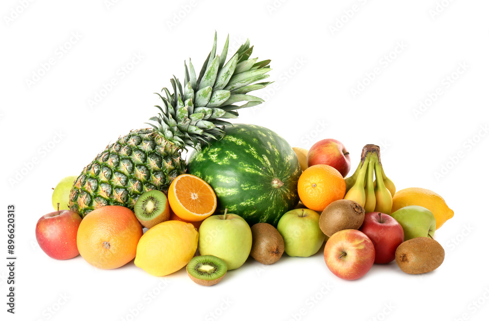Many fresh ripe fruits isolated on white Many fresh ripe fruits isolated on white