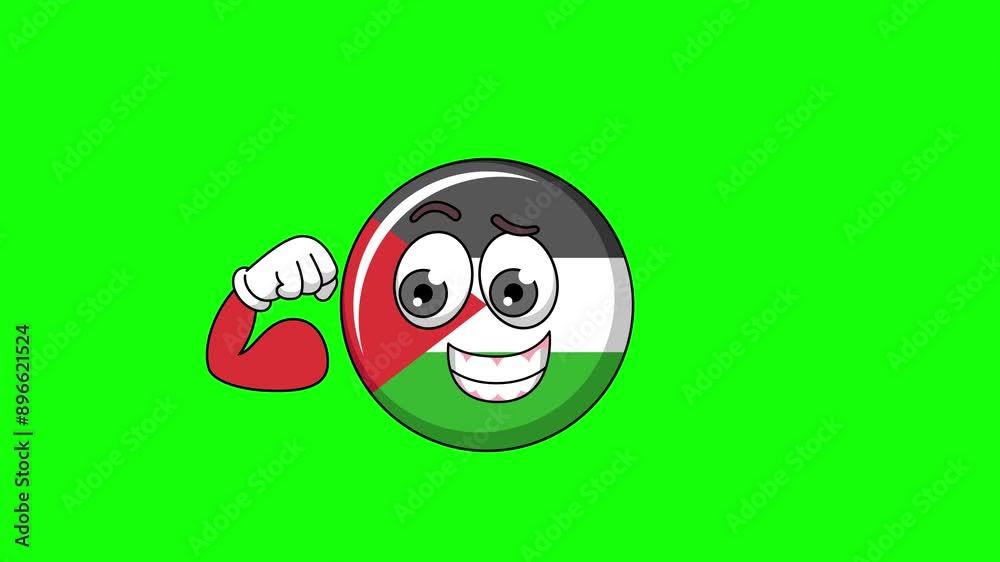 Flexing muscle of palestine flag cartoon, strong pose mascot animation on a green screen Flexing muscle of palestine flag cartoon, strong pose mascot animation on a green screen