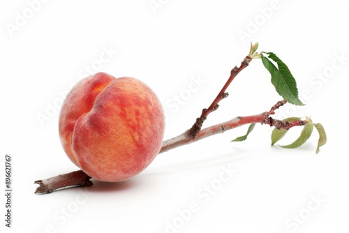 Mystic photo of Elberta Peach on the vine, isolated on white background photo